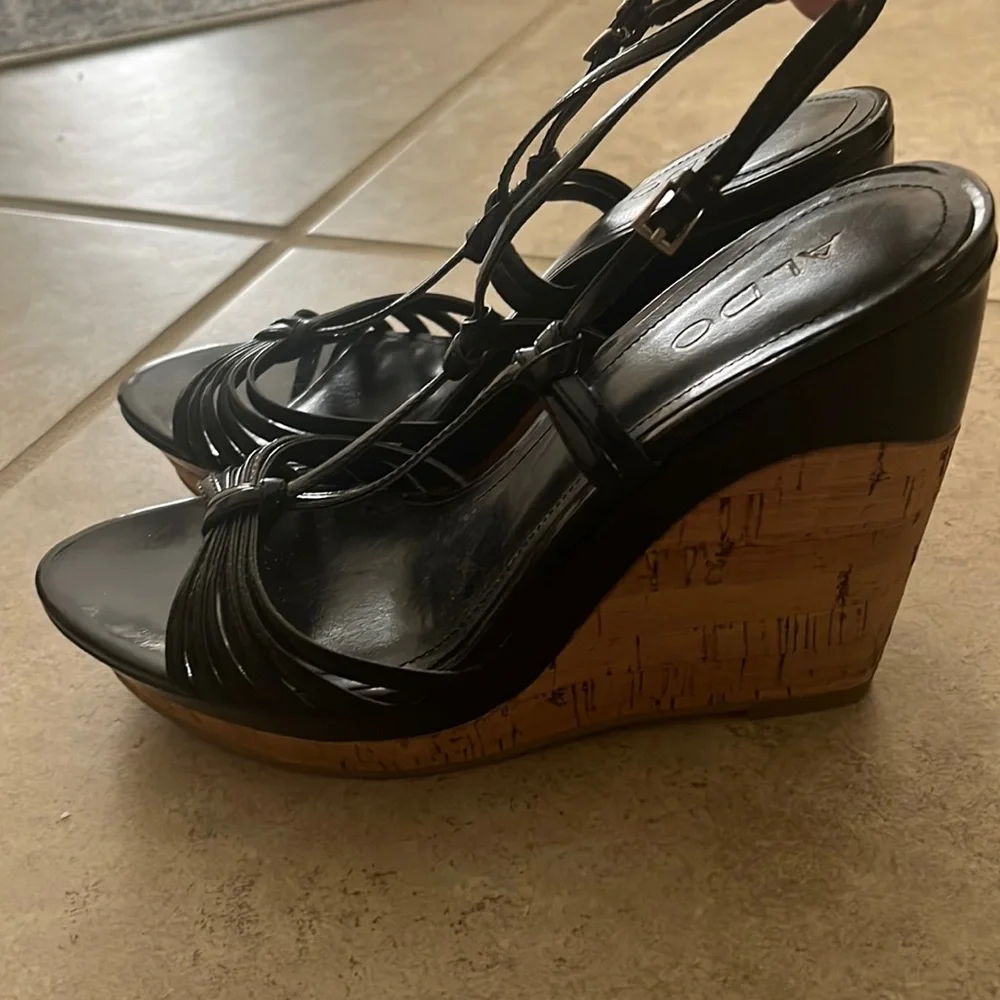 Strappy Black Aldo Wedges. Barely Worn. - Picture 2 of 4